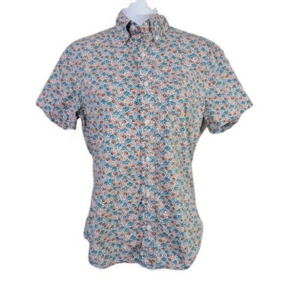 J Crew Factory Floral Button Down Shirt M Slim Flex Washed Preppy Summer